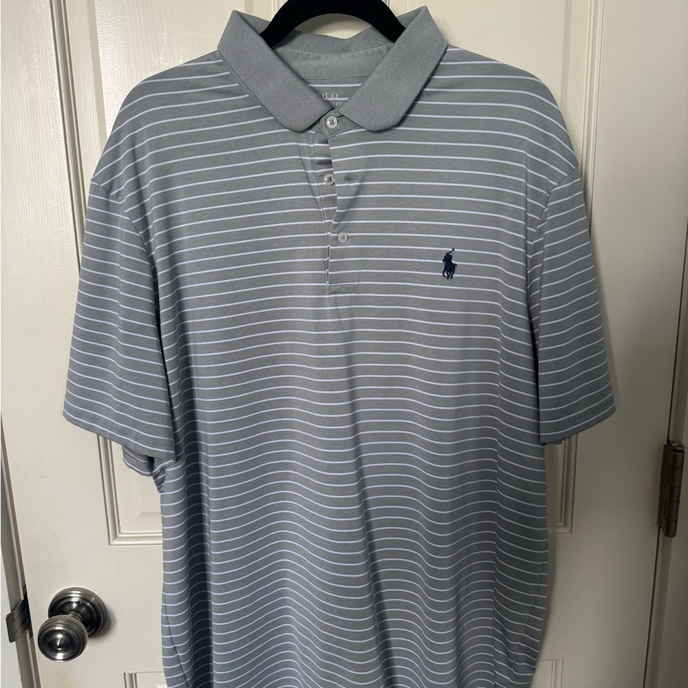 Polo by Ralph Lauren Men's Gray Striped Performance Polo Shirt XL